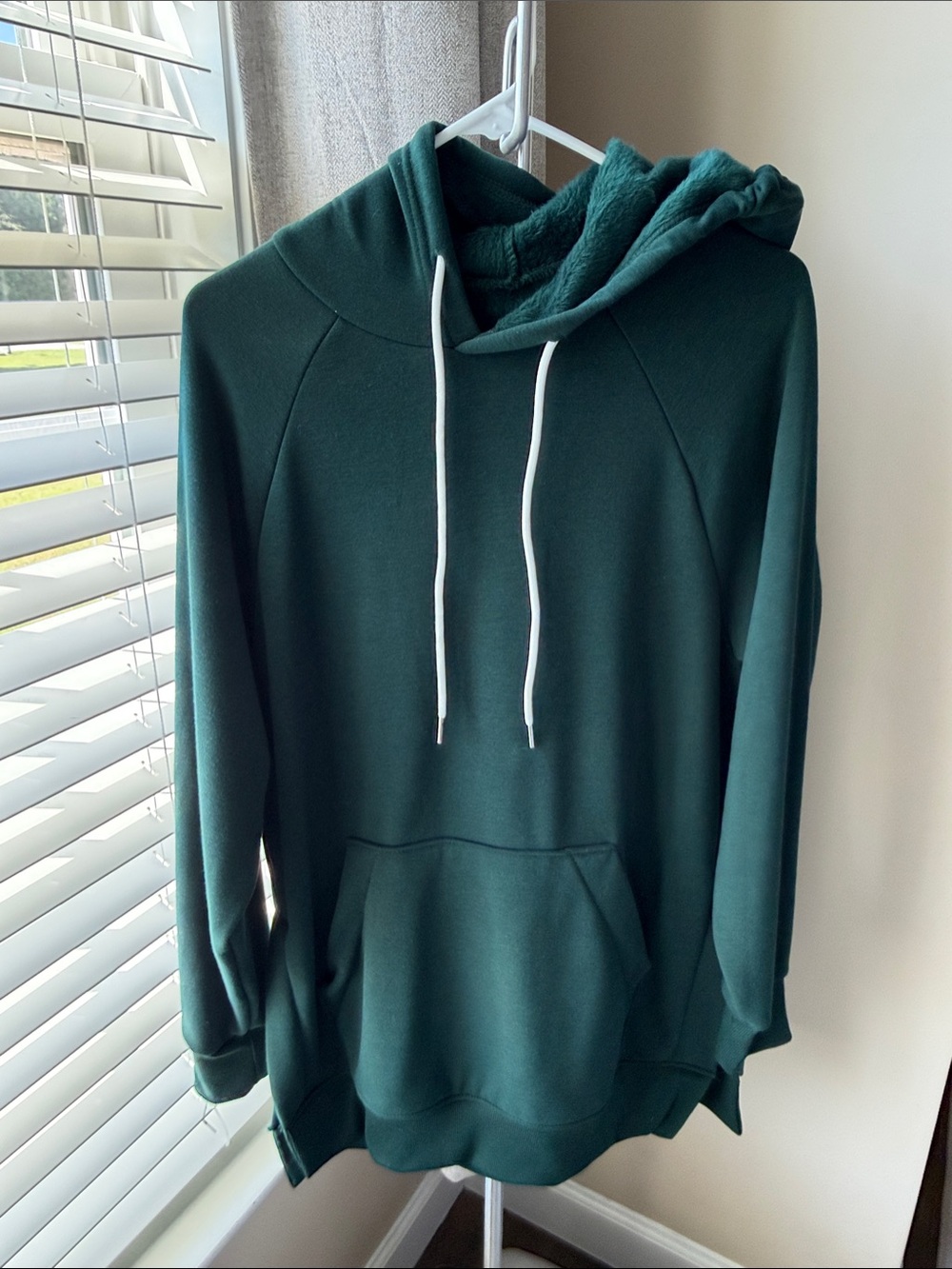 Oversized fuzzy, warm forest green hoodie for fall or winter - bump friendly